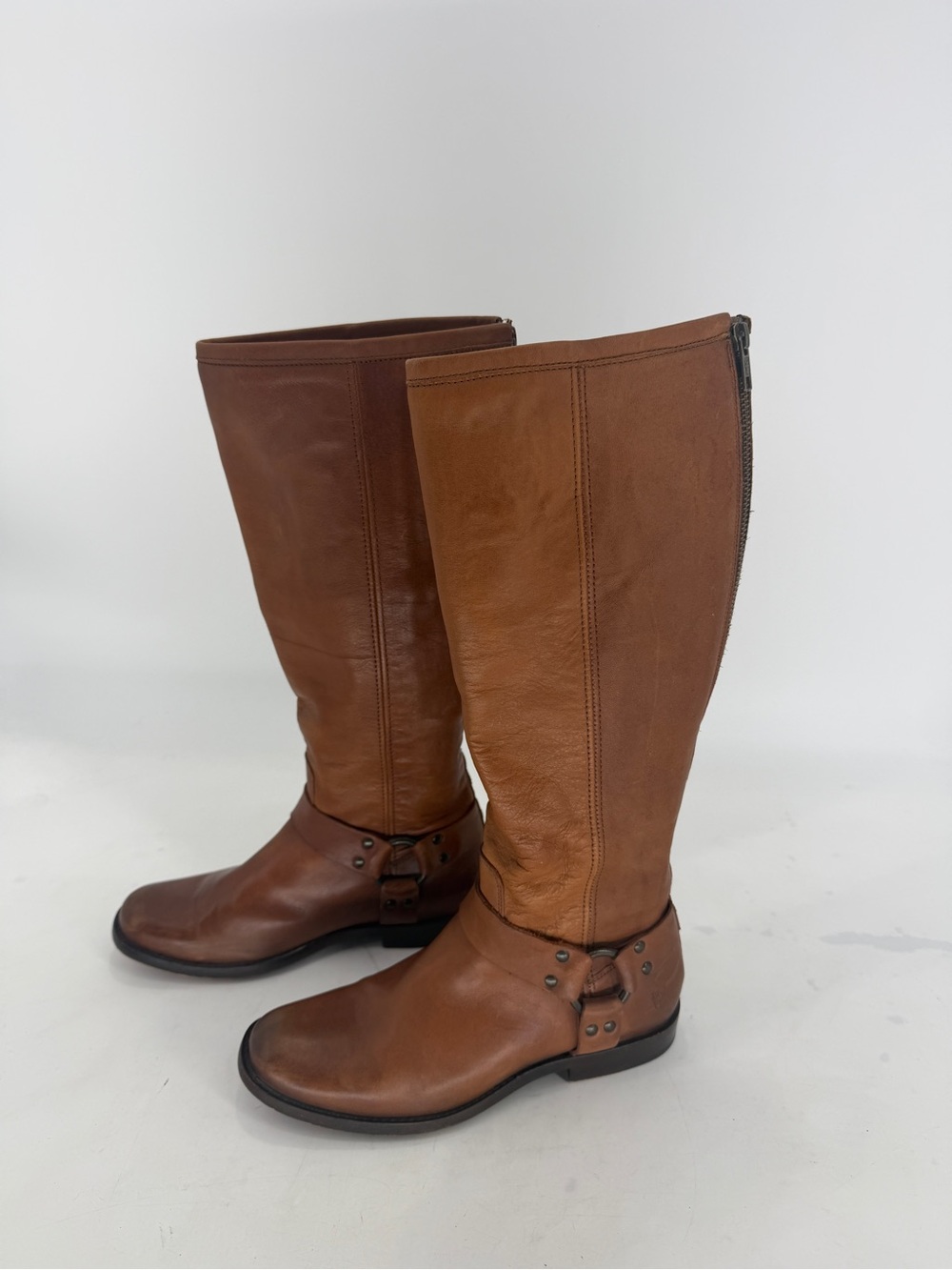 Frye Phillip Harness Brown Leather Riding Tall Boots Size 7.5